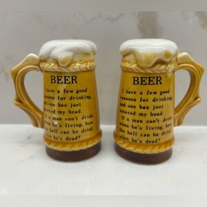 Vintage Beer Mug Stein Ceramic Salt and Pepper Shakers Japan Brown and White